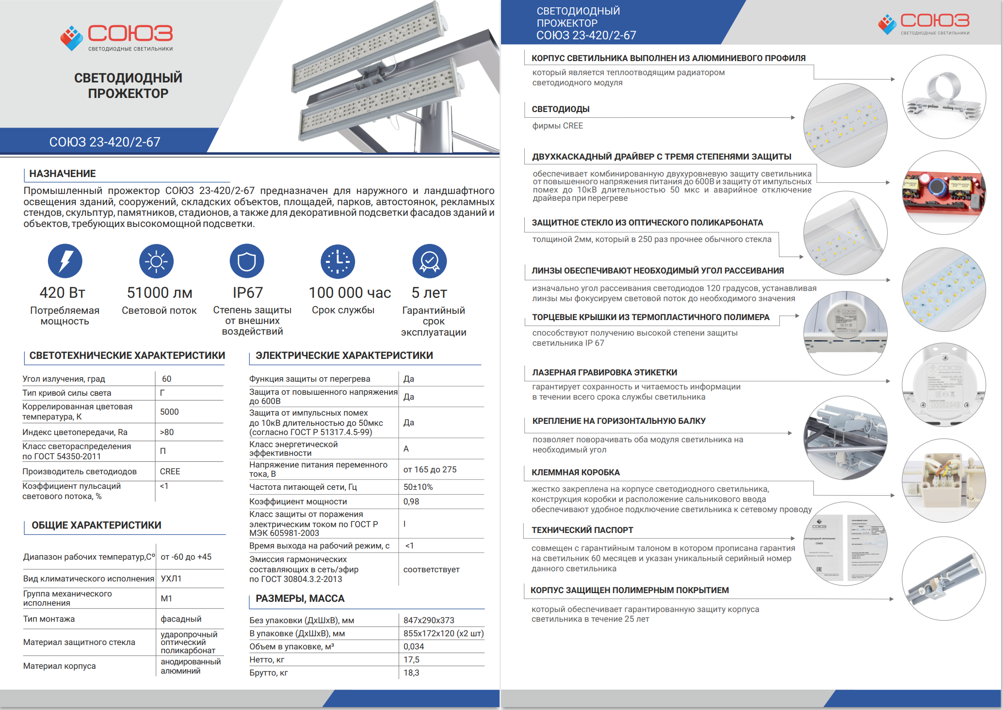 спецификация прожектора 23-420 2-67